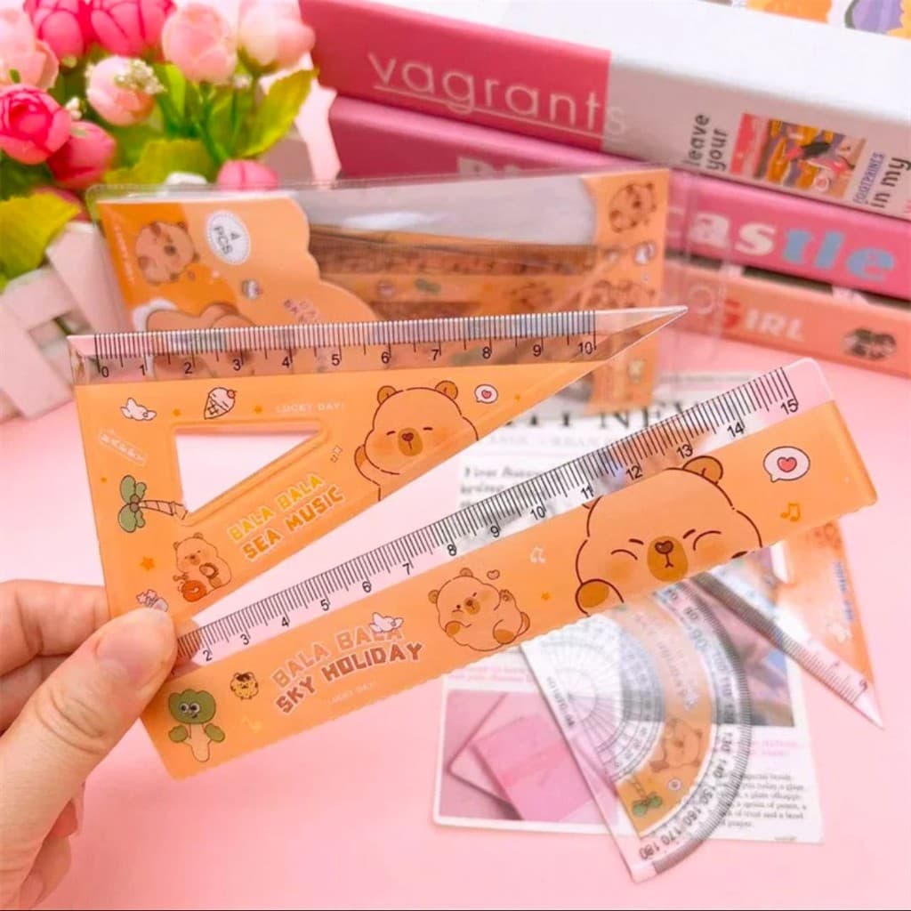 Nova Capivara Anime Kawaii Conjunto De Régua Dos Desenhos Animados Bonito Estudantes Papelaria Triângulo Transferidor