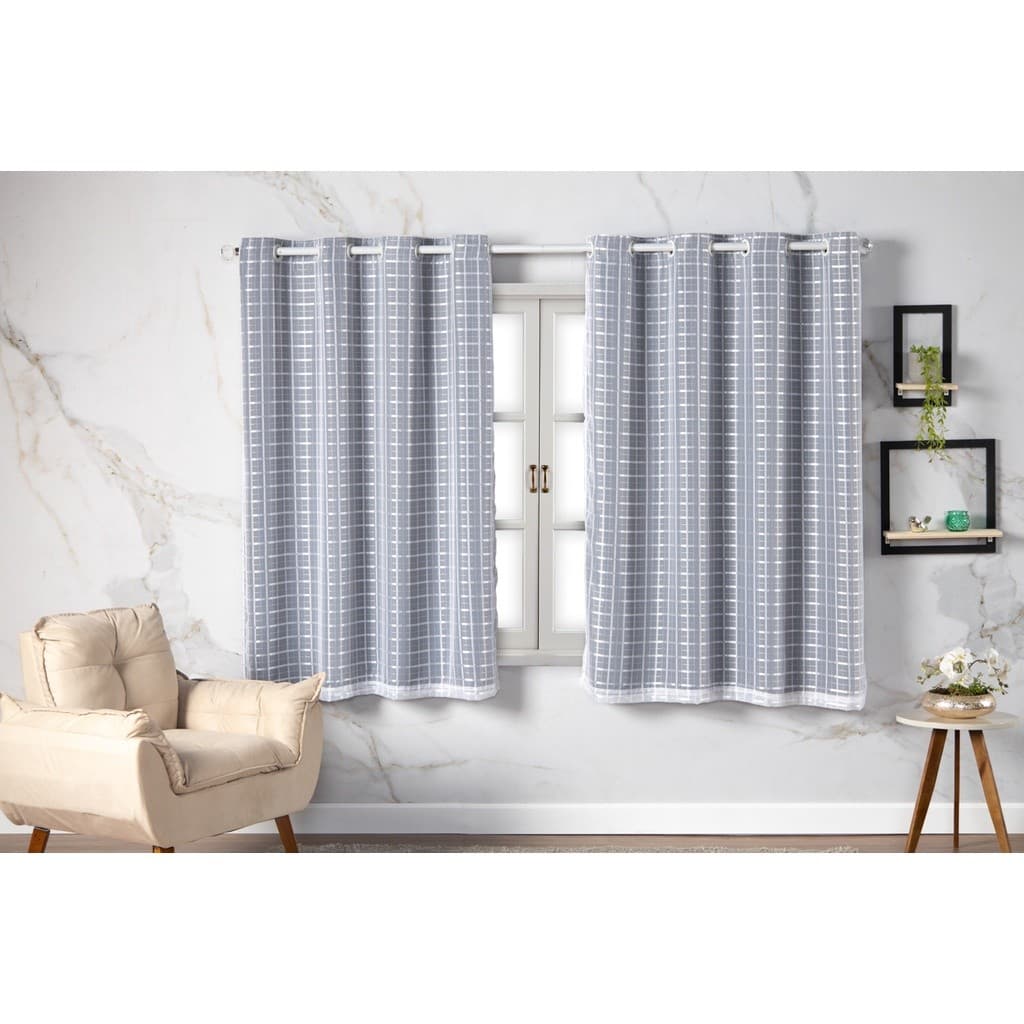 Cortina Blackout prata com Voil Xadrez 2,00 m x 1,40 m - Varios Cores - Envio Imediato