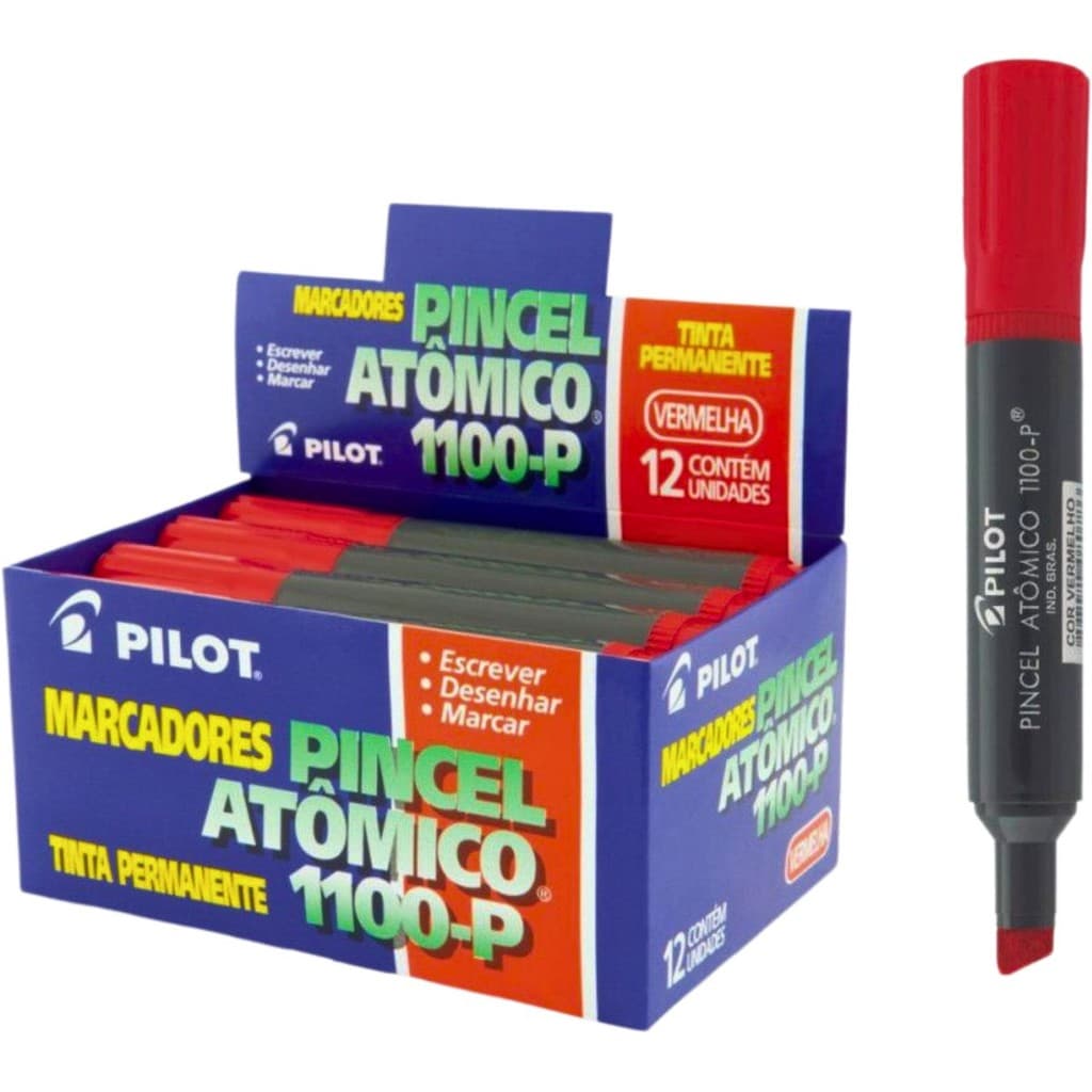 PINCEL ATOMICO 1100 CANETÃO VERMELHO RECARREGAVEL PILOT COM 12 UNIDADES USO ARTISTICO E PROFISSIONAL