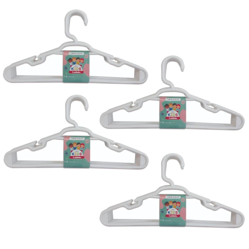 Cabides Armário Infantil Plástico Reforçado 28x14cm  Branco Kit Com 20 Unidades