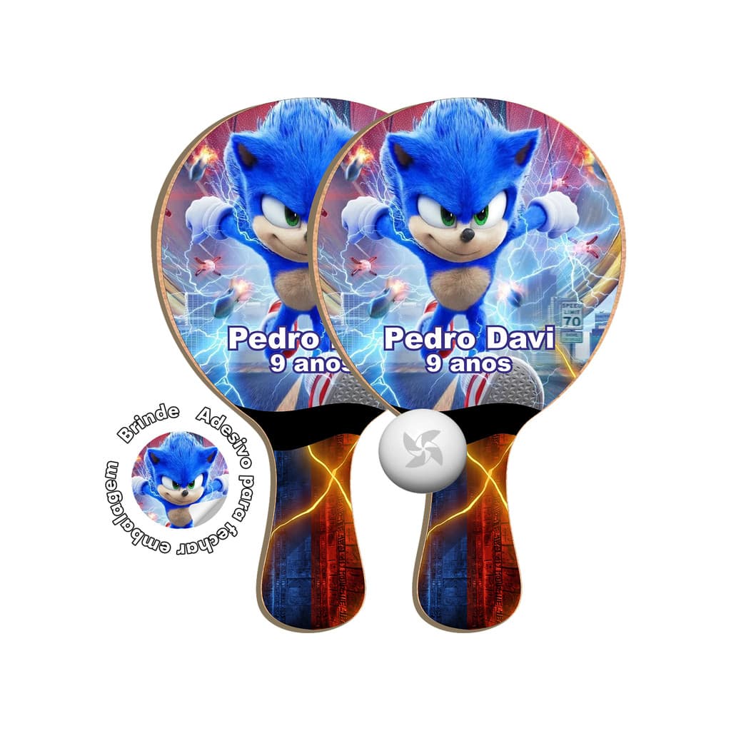 7/10/15/25 lembrancinha Kit Raquetes Ping Pong - Sonic