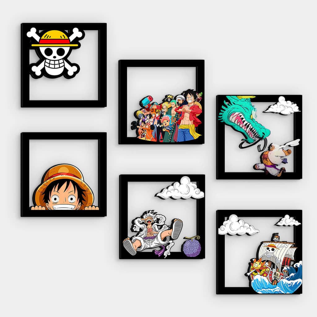 Kit 6 Quadros Decorativos One Piece MDF Vazado 14x14cm
