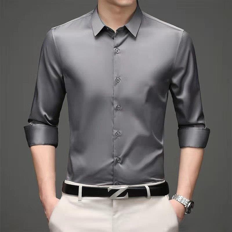Primavera e Verão 2023 Negócios Manga Longa Camisa De Seda De Gelo Formal Slim Fit Anti Rugas De Seda Tecido Sólido 56