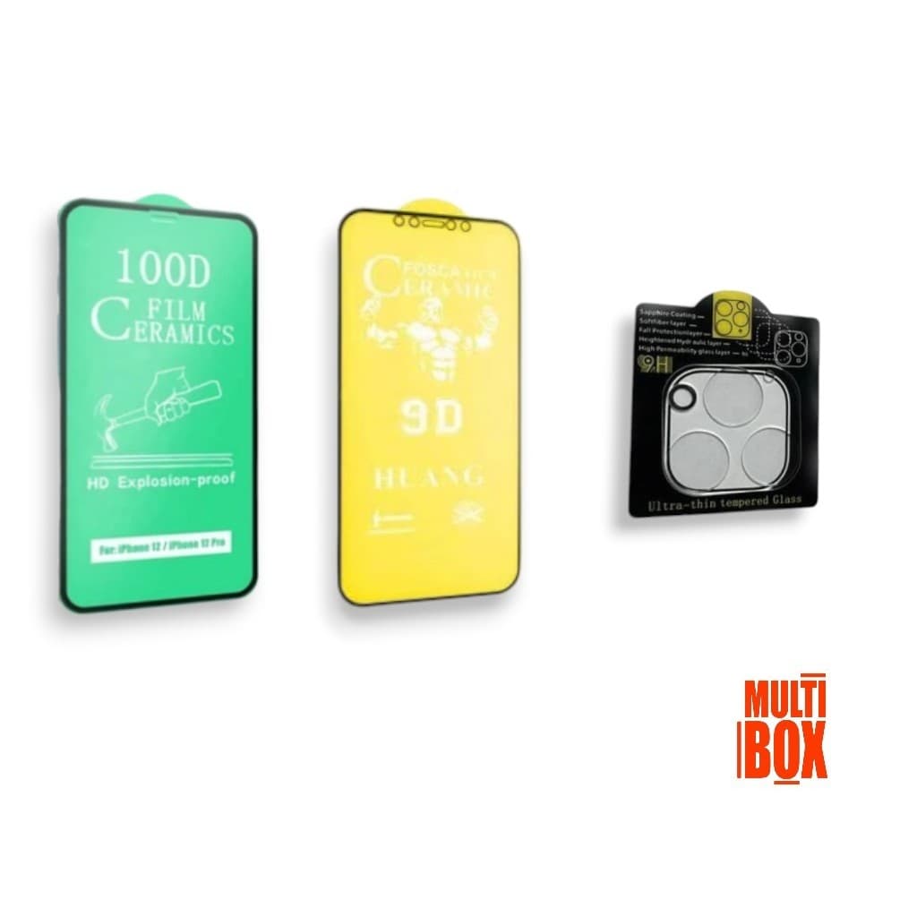 Kit 3UN Película Cerâmica Fosca + Película Cerâmica 9D + Película 3D Câmera Traseira Para Iphone 12 PRO