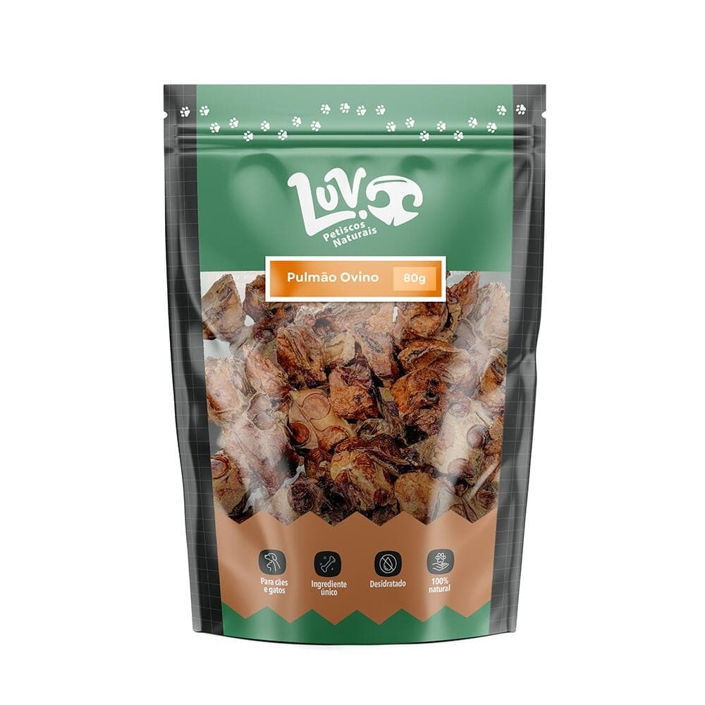 Pulmão Ovino Petisco Natural para Cães e Gatos 80gr - Luv