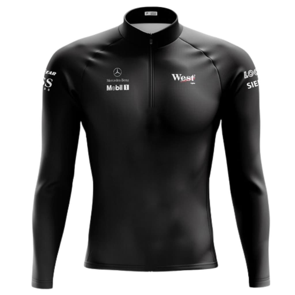 Camisa De Ciclismo Mountain Bike Manga Longa Masculina Mercedes Preta Proteção Uv+50