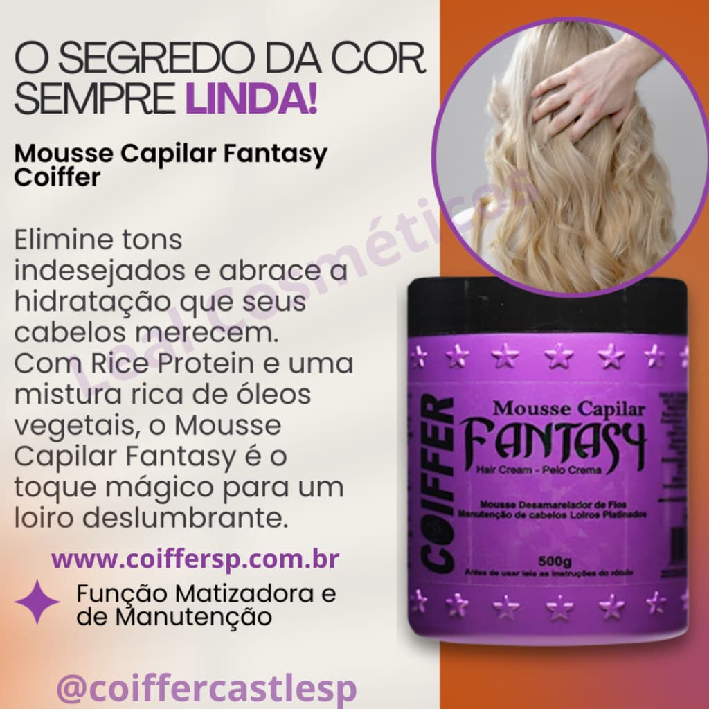 Mousse Fantasy Coiffer 500g Matizador, Desamarelador e Hidratação para Cabelos Loiros