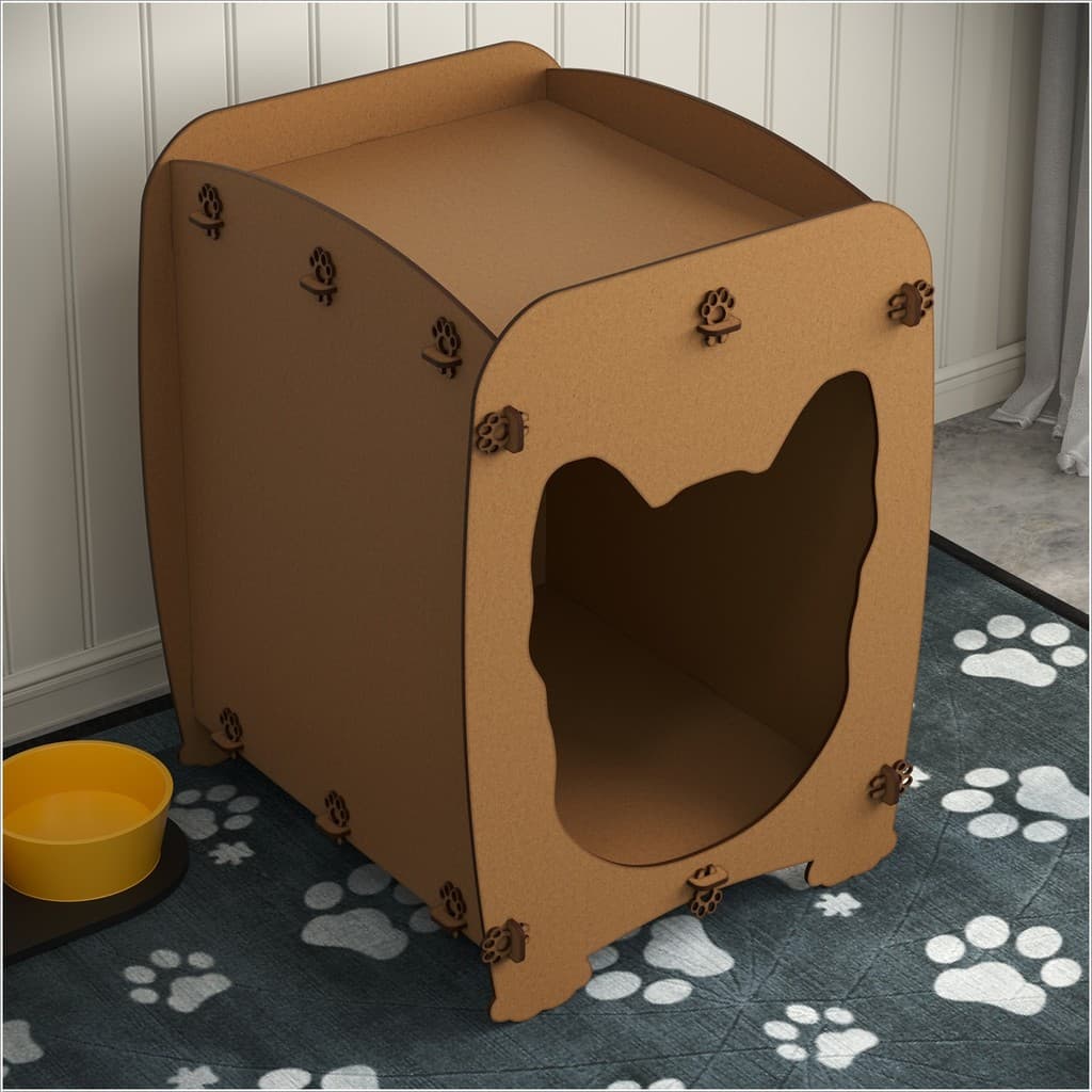 Mesa de Cabeceira Casinha para Cachorro Pet MDF Natural Nicho Dog Ofertamo 55x43cm