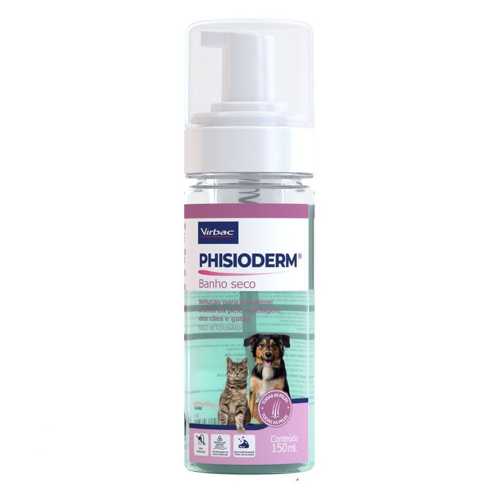 Phisioderm Banho Seco 150ml Pele e Pelos Cães e Gatos Virbac