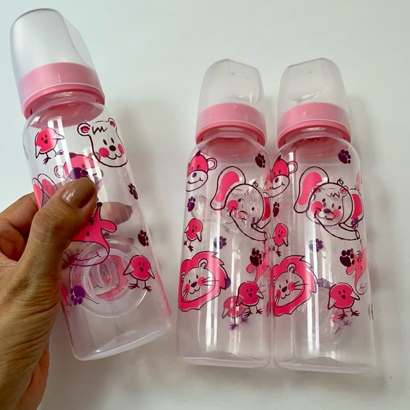 kit com 3 mamadeiras barato bico silicone ortodôntico ou Redondo 240ml azul e rosa