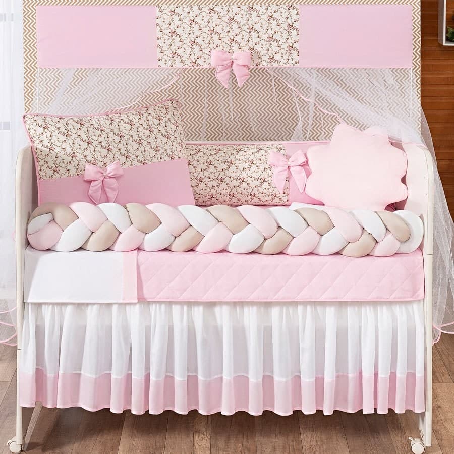 KIT BERÇO DOCE DE BEBE 11 PEÇAS ROSA