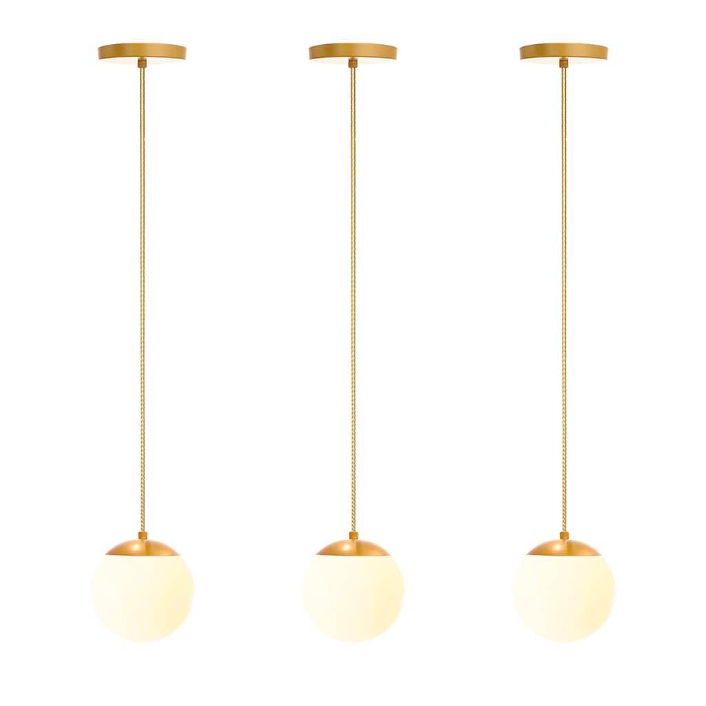 Kit 3 Lustre Pendente Luminária Globo Bola Vidro Led Jabuticaba Stuttgart Dourado Fosco Branco Decoração Sala Quarto
