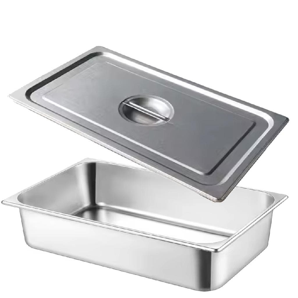 Cuba GN 1/1 Inox com Tampa 100mm 17,5L para Rechaud Buffet Hotel e Cozinha Industrial Profissional