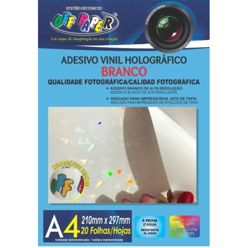 Adesivo Vinil Holográfico Branco A4 20 Folhas Impressão Fotográfica Artesanato Decoração