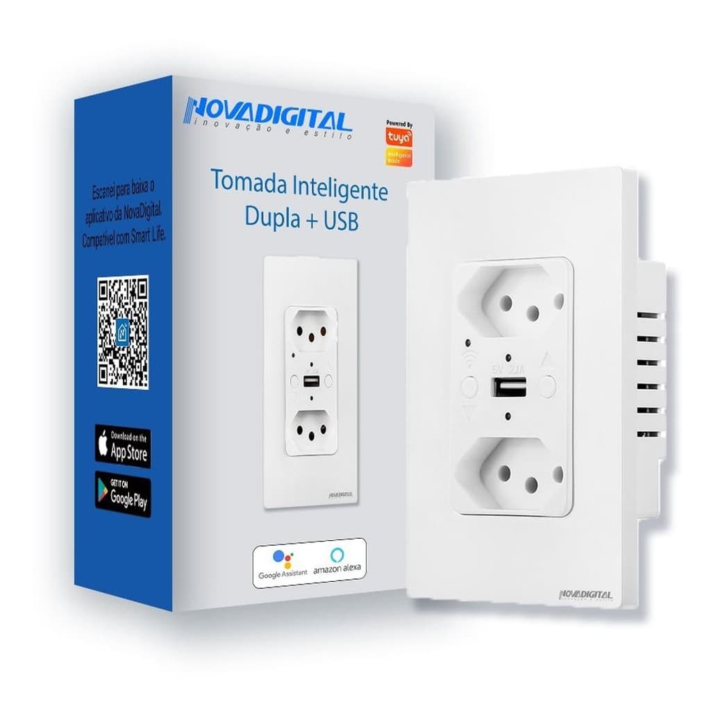 Tomada Inteligente Wi-fi Dupla Usb Tuya Novadigital