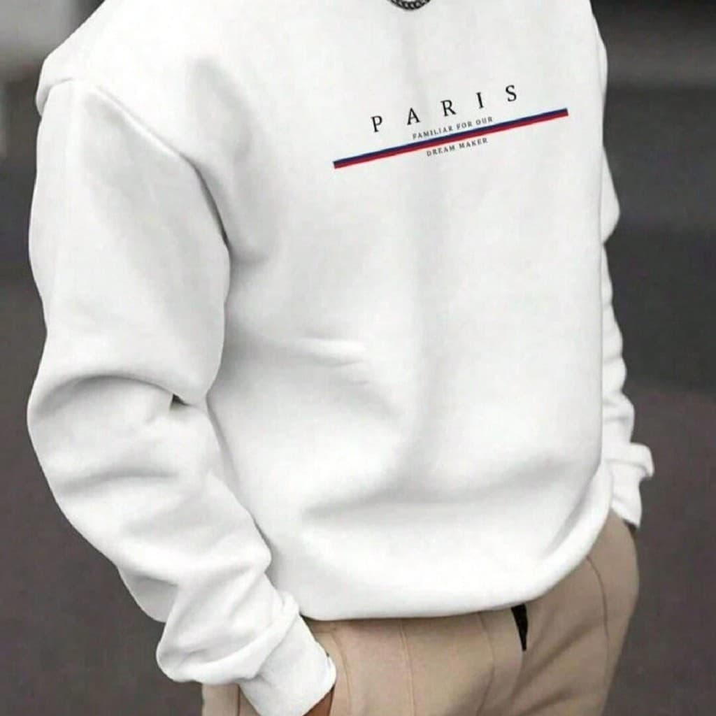 Moletom PA Gola Redonda Unissex Careca Blusa de Frio Casaco Flanelado Estampado Paris Style Streetwear Algodão