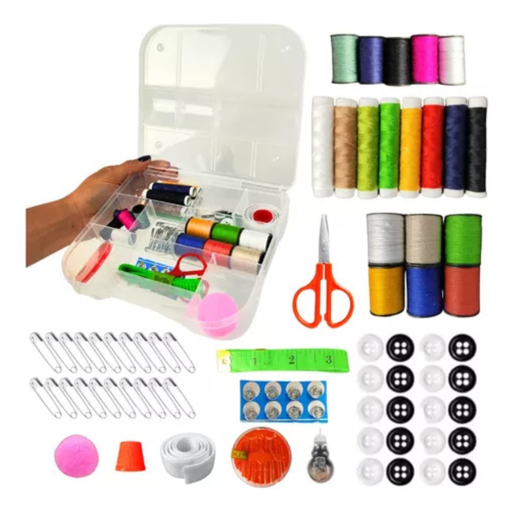 Kit Maleta Costura Completa Com Linha Agulha Tesoura 74 pçs