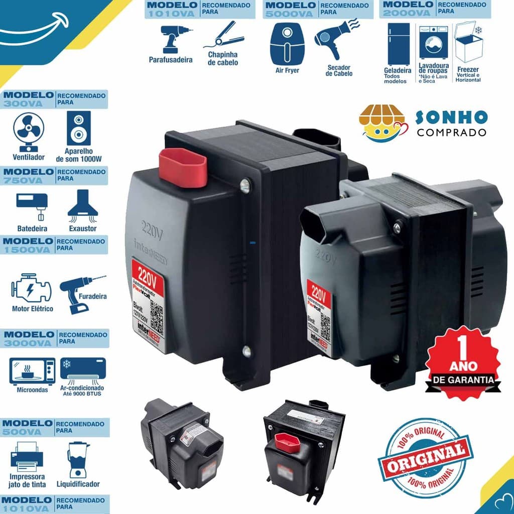 Auto transformador flexvolt preto 127V para 220V - 220V para 127V InterNEED 110v 220v 375W 505W 750W 1000W 1500W 2500W