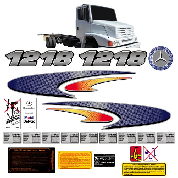 Kit Emblemas Adesivo Mercedes Benz 1218 Faixa Lateral