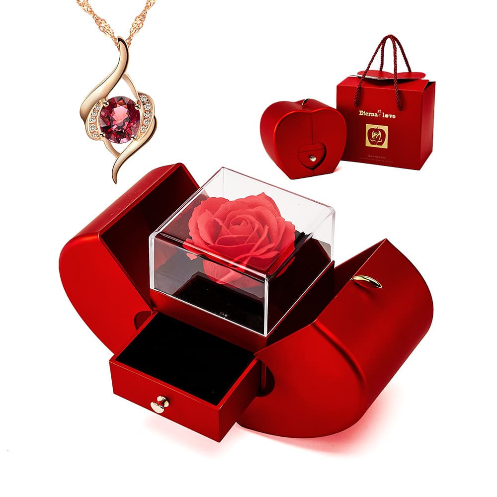 Presente para Mãe Dia das Mães Rosa Eterna Vermelha com Colar/Pulseira Caixa de Presente Romântica