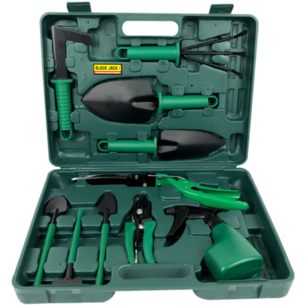 Kit Para Jardinagem Black Jack Jogo Jardim Ferramentas Poda Galhos Grama Pás Rastelo Alicate 11 Peças Com Maleta - B766