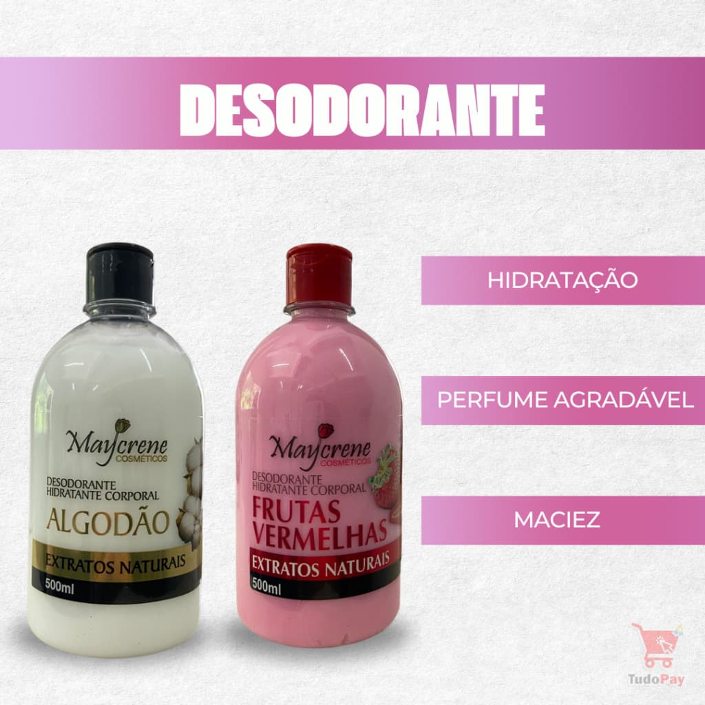 Kit 2 Desodorantes Maycrene  Algodão e Frutas Vermelhas -  Hidratante Corporal Dia Dia