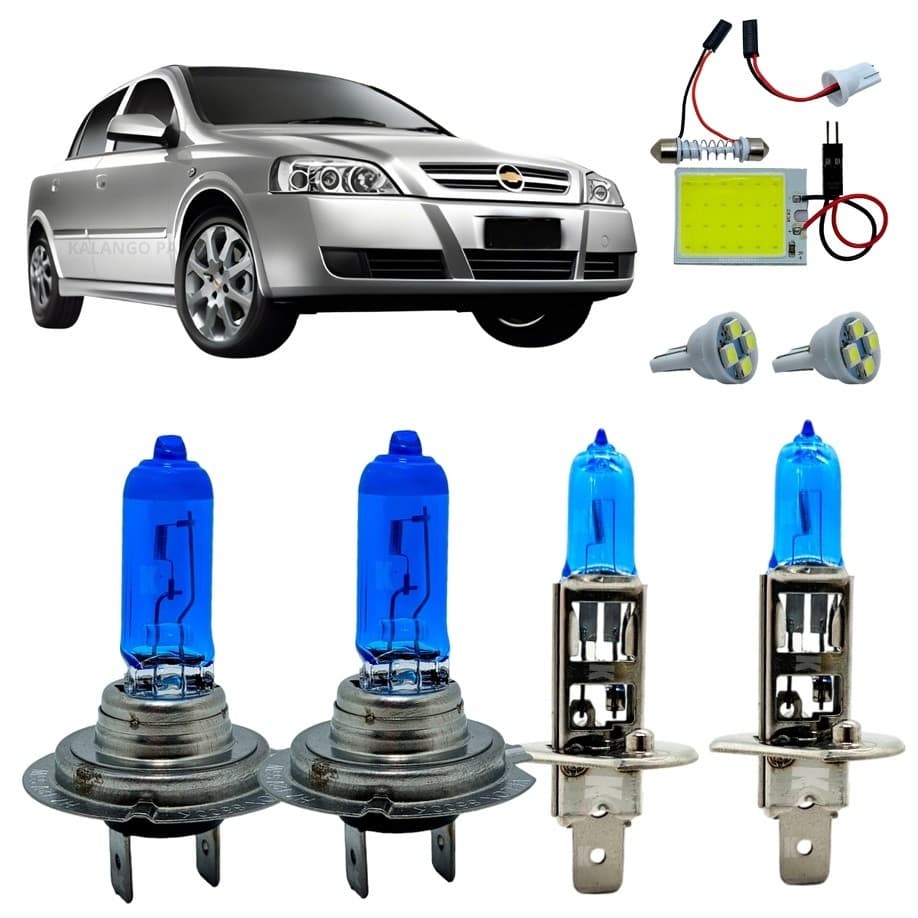 Kit Lâmpadas H7 H1 Super Branca 8500K  Farol Alto Baixo GM Astra 1999 A 2012 Luz De Teto + T10 - Lâmpadas