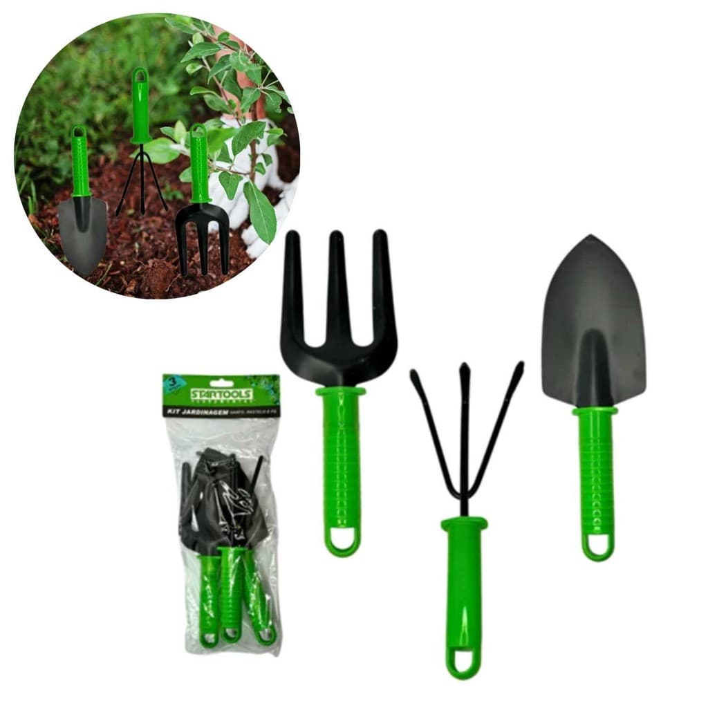 Kit De Ferramentas Para Jardim Jardinagem 3 Peças Garfo Rastelo Pá Ancinho Casa Horta Prático Útil