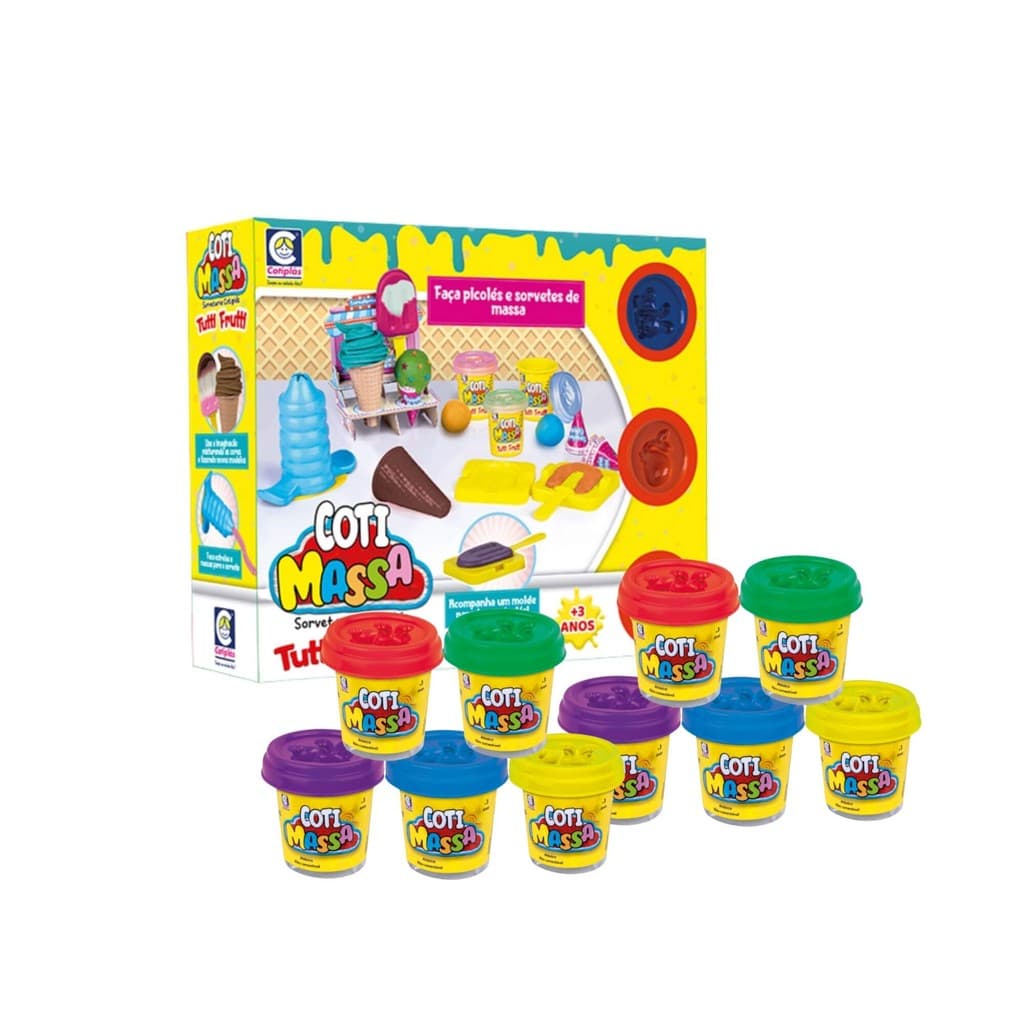 Kit Brinquedo Infantil Sorveteria de Massinha de Modelar + 10 Potes de Coti Massa Cotiplas