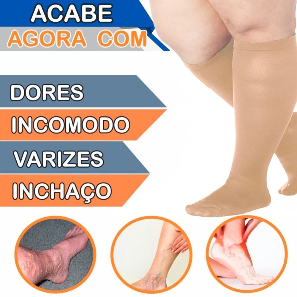 Meias De Compressão (30-40mmHg) Plus Size Grande 3/4 Para Varizes Endemas Pernas Inchadas - Unissex
