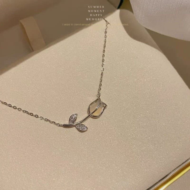 Colar De Tulipas Coreanas Para Mulheres Moda Strass Pingente Clavícula Corrente Presente Joias