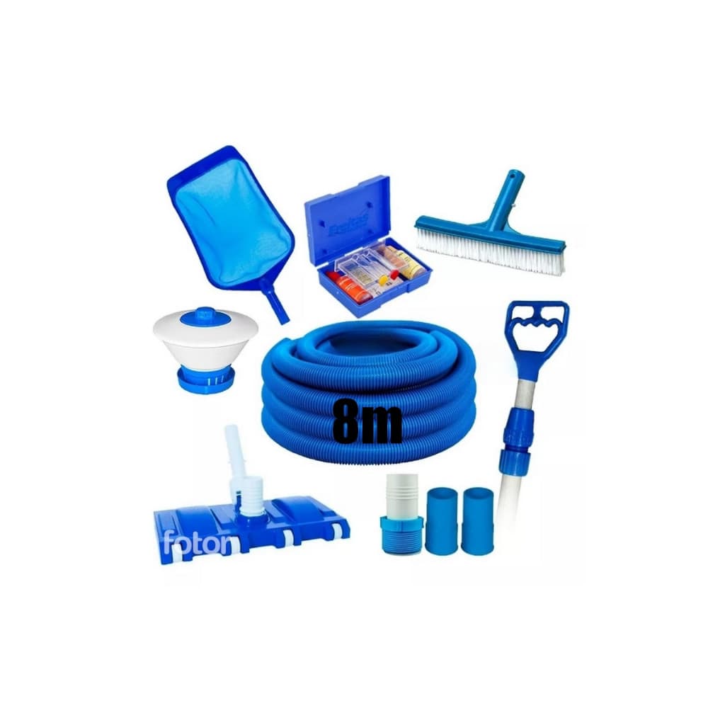 KIT Limpeza Completo Manutenção Para Piscina - Aspirador 8 Rodas