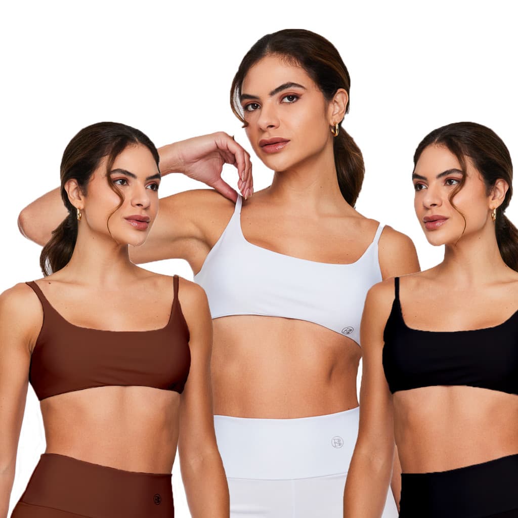 Kit 3 Tops Faixa PRETO/BRANCO/MARROM Treino costas