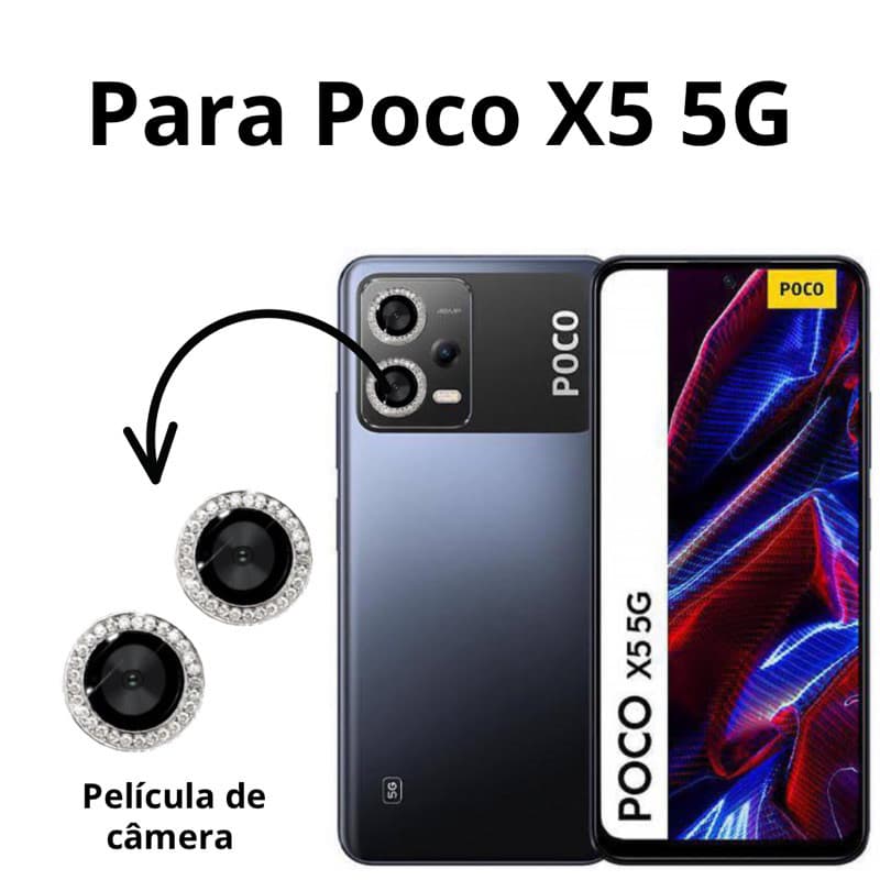 Película Câmera Traseira Xiaomi COM BRILHO STRASS Poco X5 5G em Vidro 3D Anti-Impacto Protetora