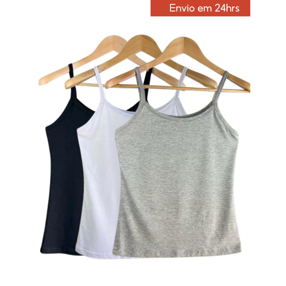 Kit 2/3 Regata de Alcinha Básica Feminina Casual Regatinhas Lisas