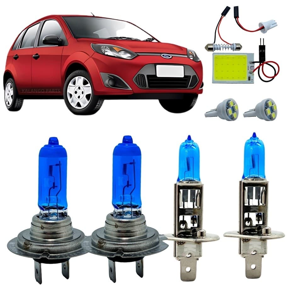 Kit Lâmpada H7 H1 Super Branca 8500K Alto Baixo Ford Fiesta 2007 A 2020 Luz De Teto + Pingo T10
