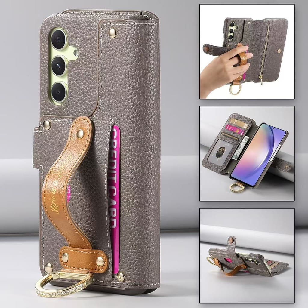 Capa De Couro Tipo Carteira Com Zíper Para Samsung Galaxy S26 Ultra S25 S24 Plus S23 S22 S21 FE Suporte Cartão Magnético