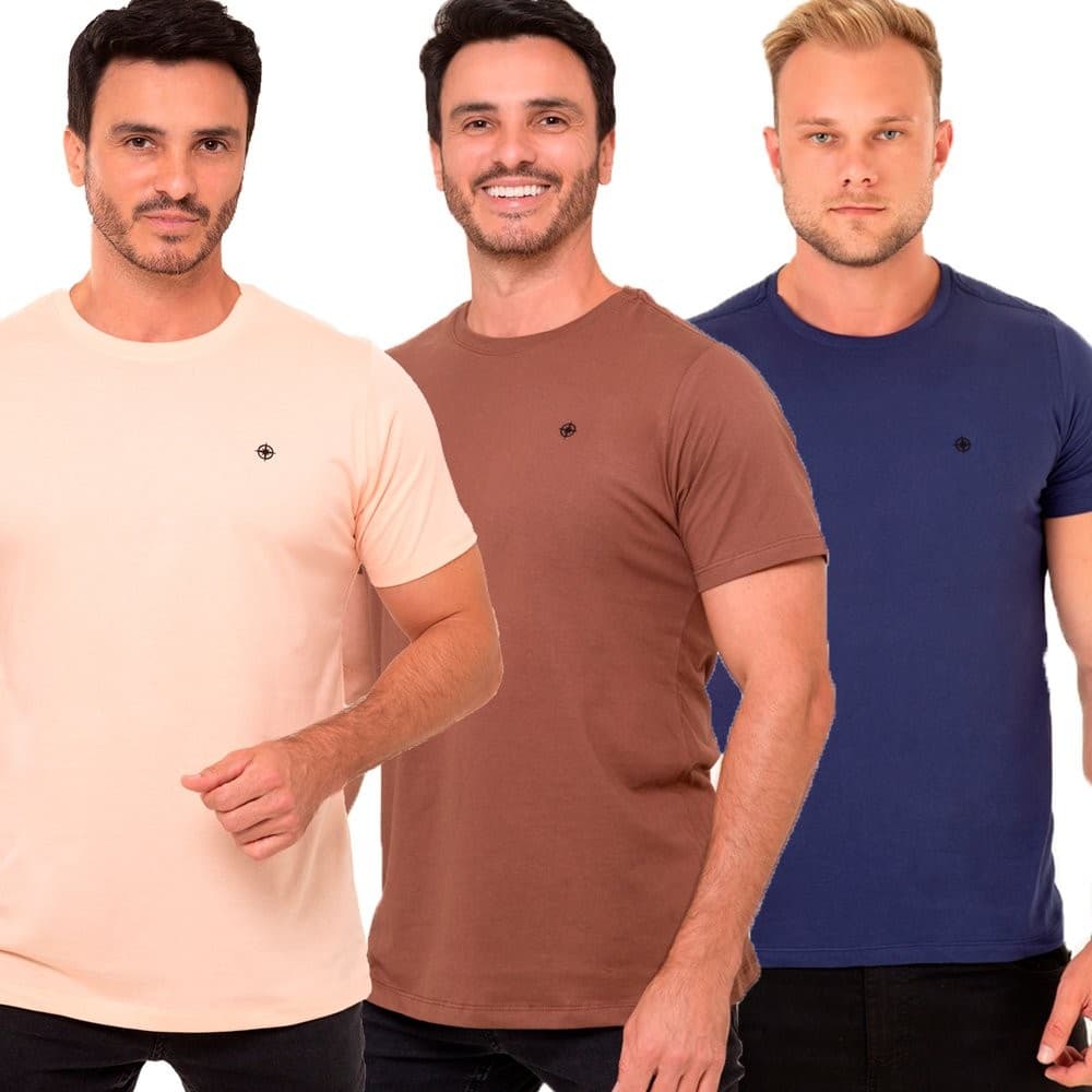 Kit 3 Camisetas Masculina Algodão Premium Casual Costura Reforçada Básica Minimalista