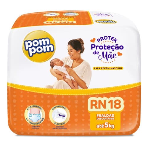 Fralda Infantil Pom Pom Proteção de Mãe Jumbinho RN com 18 Unidades