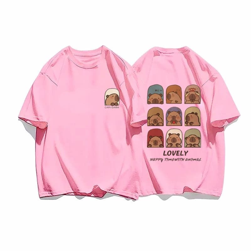Camiseta Unissex De Manga Curta Com Estampa De Capivara Fofa Frente e Costa