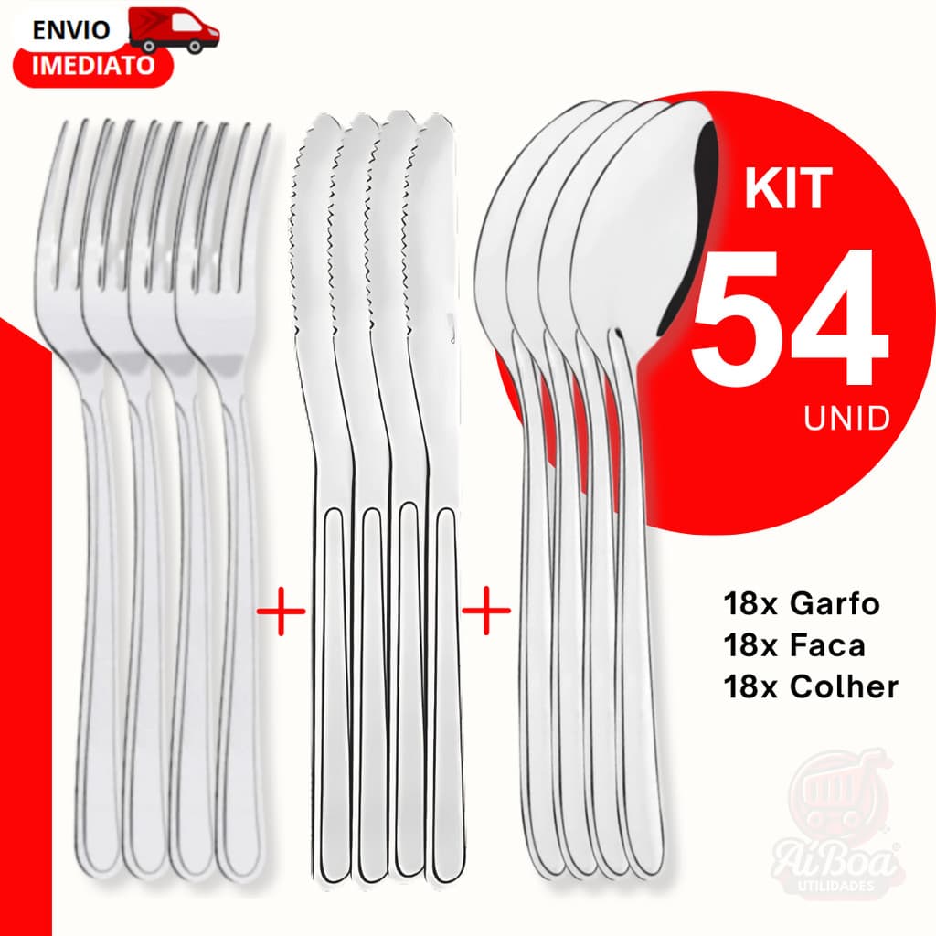 Conjunto 54/24/12 Talheres Garfos Facas e Colheres de Aço Inox para Almoço Jantar Refeição para Bar Restaurantes