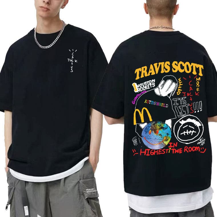 Camiseta Oversized Básica Travis Scott Astroworld Camiseta Camisa Plus Size Algodão Streetware Larga