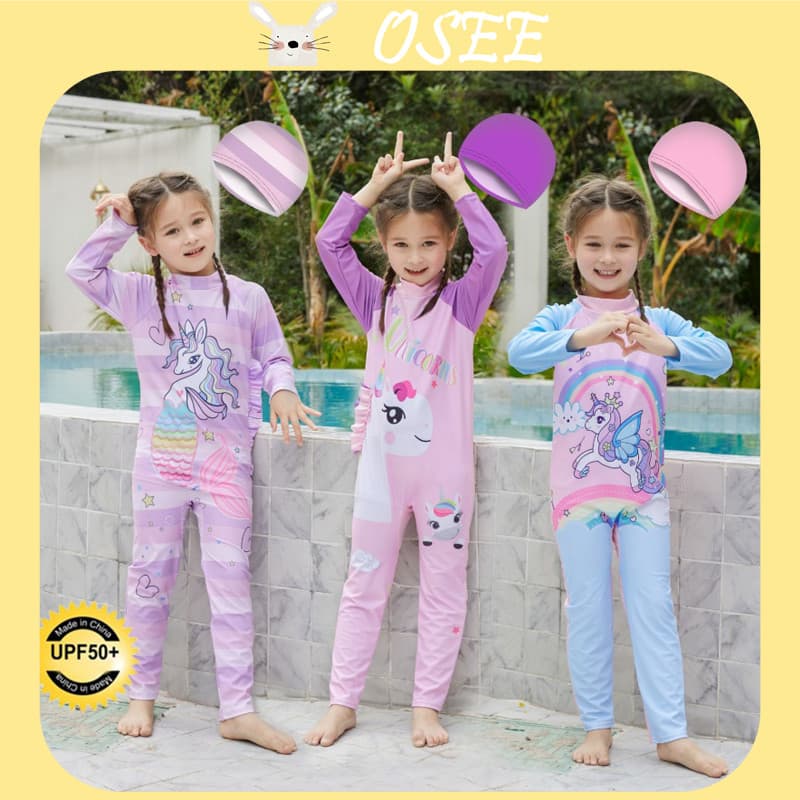 [OSEE] Maiô Infantil para Meninas Verão Pequeno Médio Grande Maiô de Surf Proteção Solar Maiô de Uma Peça Manga Longa Ca