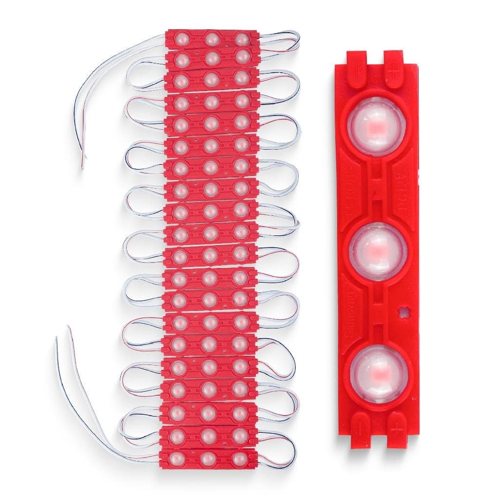 Kit 20 Modulos De Led 3 Leds Vermelho 7025 1.5W IP65