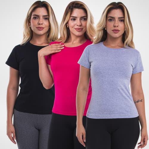 Kit 5 Camiseta Baby Look Lisa Feminina Algodao Blusa Basica 100% Algodão
