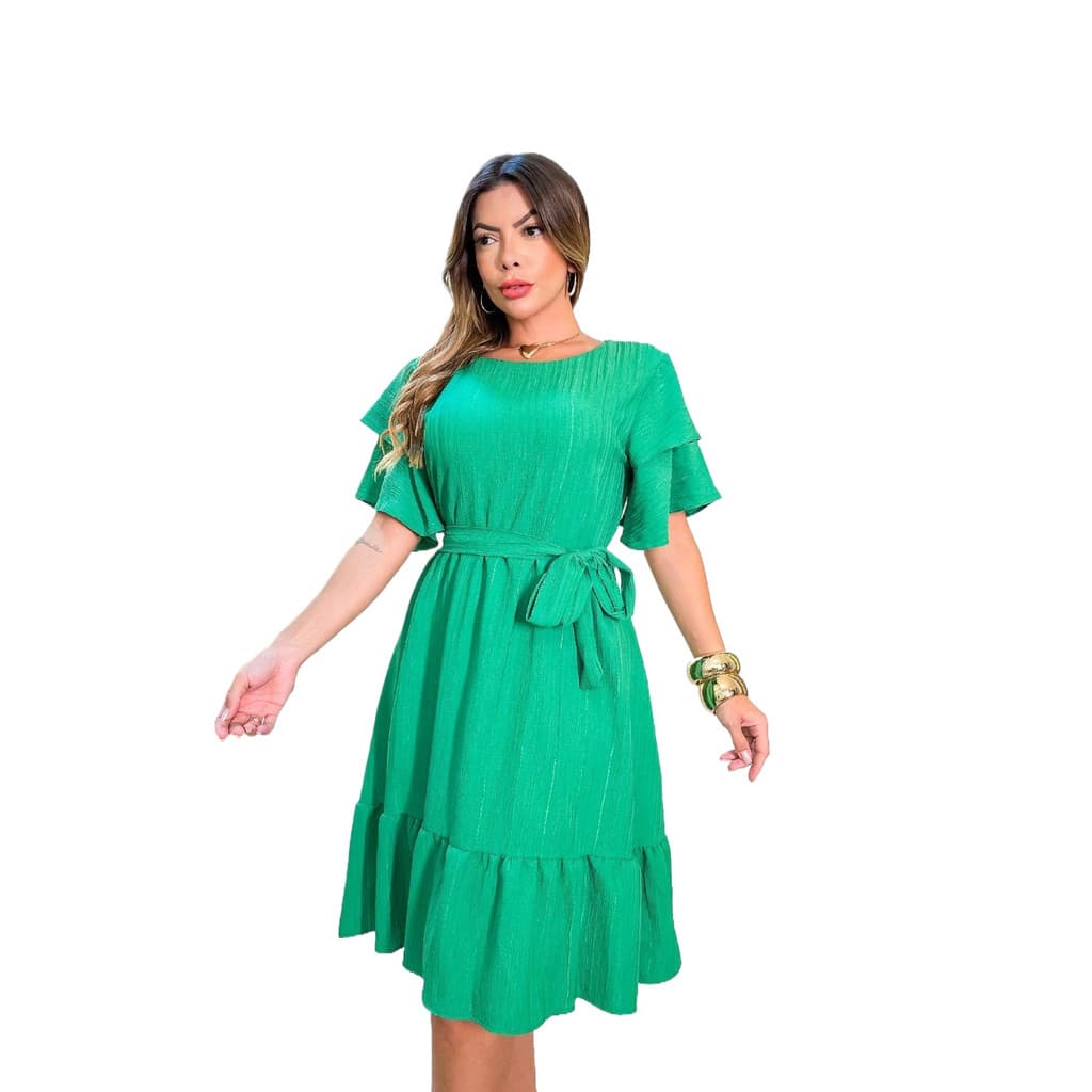 Vestido curto babado de duna com laço moda feminino
