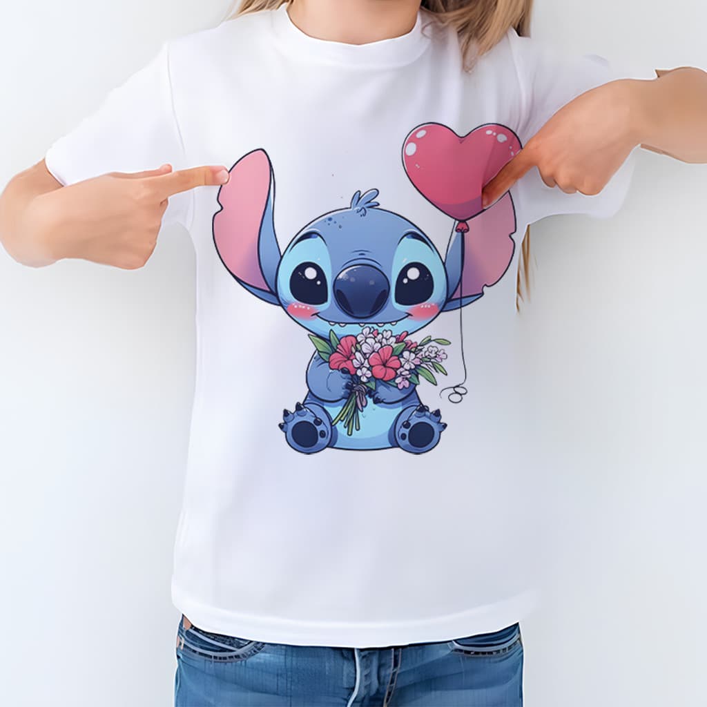 Camiseta Infantil Stitch Balão Desenho Criança Filme