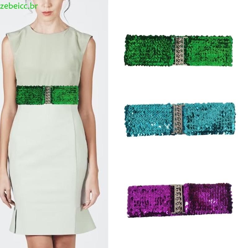 zebeicc Cinto Espartilho Ajustável Lantejoulas , Vestido Festa , Acessório Decorativo Faixa Cintura