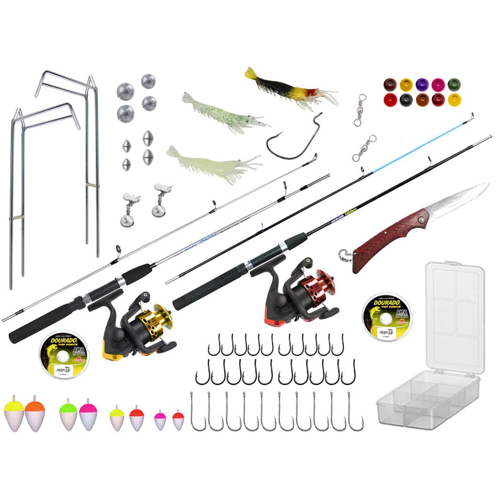 Kit Pesca 2 Varas Para Molinete 1,50m + 2 Molinetes + Estojo C/ Acessórios (Ref. 79)