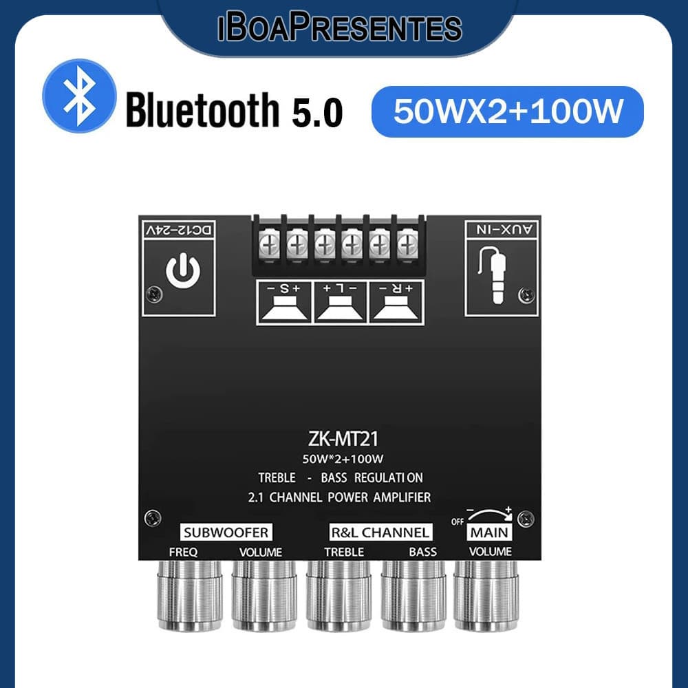 Módulo Amplificador Digital Bluetooth ZK-MT21 50W*2+100W 2.1 Canais Com Tom Alto E Baixo Super Graves